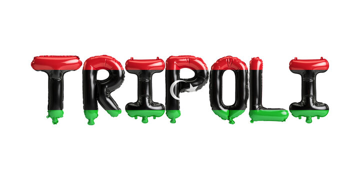 3d illustration of Tripoli capital balloons with Libya flags color isolated on white