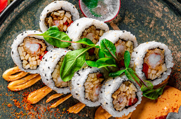 fish sushi roll in plate