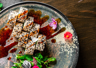 fish sushi roll in plate