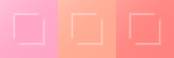 A set of abstract square frames for a cosmetic product in pastel colors. A collection of fashionable colored geometric backgrounds.