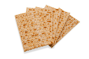Matzo unleavened bread for Pesach, Jewish holiday of Passover. Matzah flatbreads isolated on White , clipping path