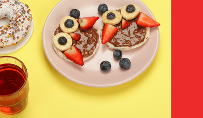 Pancakes for kids on colourfull background.