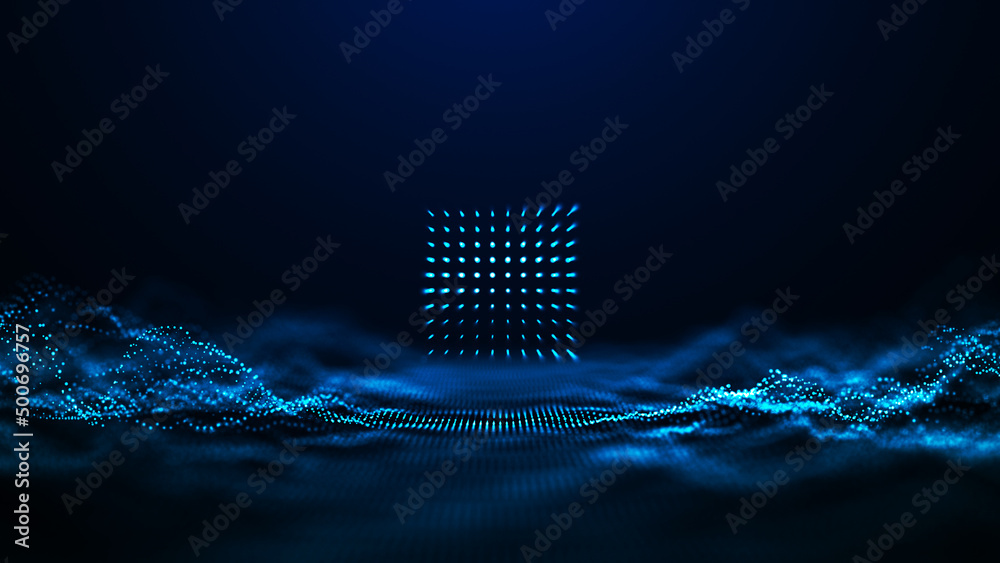 Poster big data technology background. network grid structure. sci-fi neon. 3d rendering