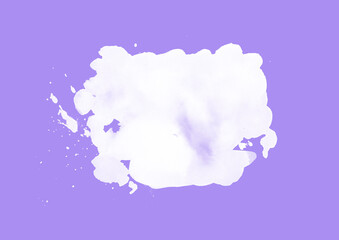 Watercolor abstract white cloud on violet background. Template banner for postcard. Sky element for design. Colorful cloud on banner for text
