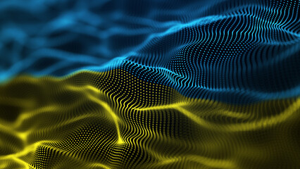 Ukraine flag Futuristic point wave. Stop war. Abstract background with a dynamic wave. 3d rendering