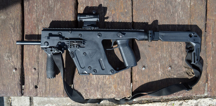 KRISS Vector 9*21 caliber submachine gun. Kiev,Ukraine. April 24, 2022.