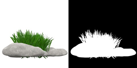 3D rendering illustration of a set of stones and grass