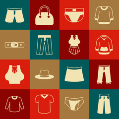 Set Pants, Hoodie, Men underpants, Belt, Short or and Undershirt icon. Vector