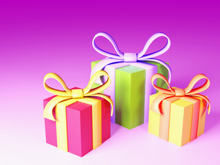 Colorful beautiful gift box with the ribbon, birthday gift box, anniversary, holiday, surprise box, 3D rendering illustration
