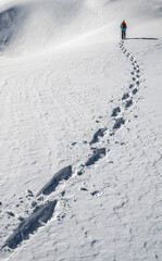 Sporty Hiking Woman With Snowshoes On A Trail Through Winter Landscape On Mountain Rax In The European Alps In Austria