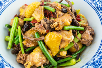 Chinese dishes Braised Chicken with Tea Tree Mushrooms