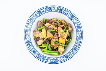 A dish of home-cooked tea tree mushroom braised chicken