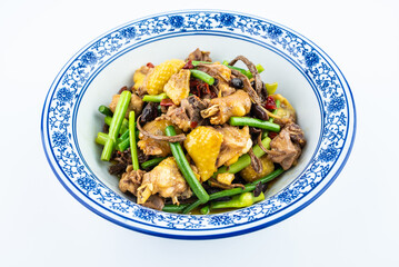 A dish of home-cooked tea tree mushroom braised chicken