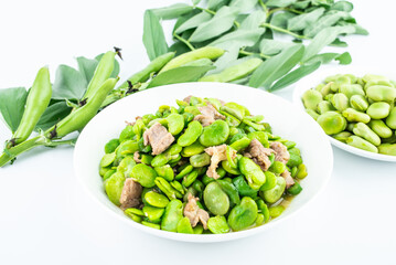 Spring Seasonal Dishes Fried Pork with Broad Beans