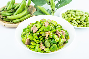 Spring Seasonal Dishes Fried Pork with Broad Beans