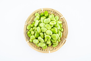 A plate of shelled fresh organic vegetable broad beans