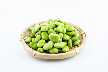 A plate of shelled fresh organic vegetable broad beans
