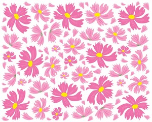 Symbol of Love, Illustration Background of Bright and Beautiful Pink Cosmos Flowers or Cosmos Bipinnatus.
