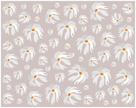 Beautiful Flower, Illustration Background of Nyctanthes Arbor-tristis or Night Flowering Jasmine with Green Leaves.
