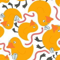 Animals seamless yellow ducks pattern for fabrics and textiles and packaging and gifts and cards and linens and kids