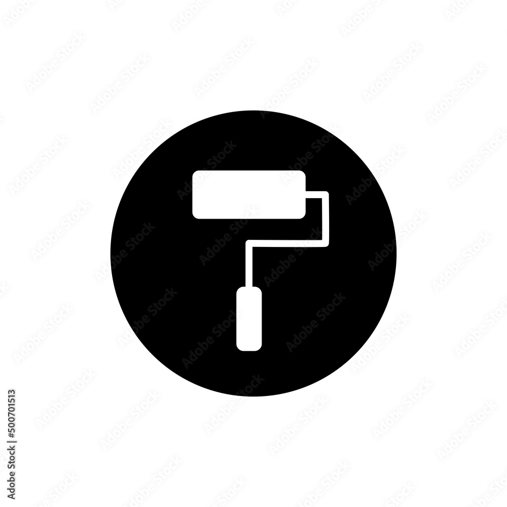 Sticker Paint roller icon in black round