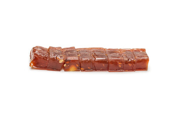 Turkish traditional delight with nuts isolated on white background.