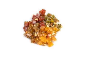Turkish traditional delight with nuts isolated on white background.