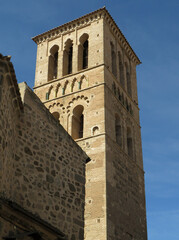 Fototapeta premium Church of Santo Tomé. Historic city of Toledo. Spain. View of the bell tower. Islamic Mudejar art of the 13 century. UNESCO World Heritage. 