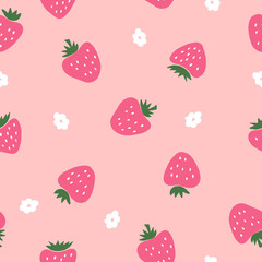 strawberry seamless pattern. hand drawn vector illustration. minimalism. wallpaper, background, wrapping paper, textile. berries, fruits, summer, food.
