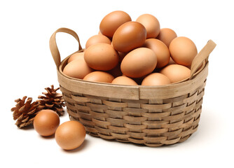 brown eggs on white background