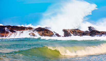 Rocky coastline on Diaz Point with strong sea wave - Luederitz, Namibia