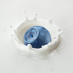 Blueberry falls into milk, yoghurt, sour cream, Splash
