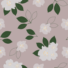 Seamless spring pattern of white tender cherry flowers