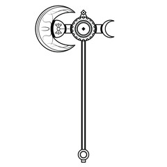 Obraz premium Abstract Black Simple Line Metal BattleAxe Blade Weapon Doodle Outline Element Vector Design Style Sketch Isolated On White Background Illustration For War, Battle