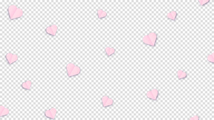 Valentine s paper confetti pink hearts flying in the isolated transparent background. Pink sign symbols of love border for Happy Mother s Day or romantic banner greeting card design