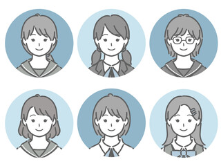 女子学生の丸アイコンセット