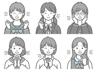 喜ぶ女子学生の上半身セット
