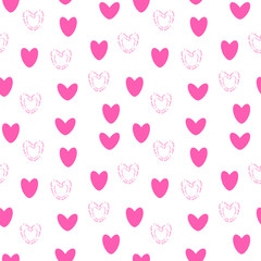 Red hearts seamless pattern. Cute background with hearts and text in heart path. Valentine's, Mother's day, birthday card, wallpaper or gift wrap design. Vector illustration