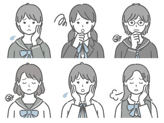 困る女子学生の上半身セット