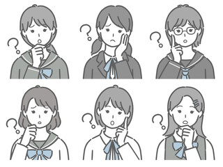 疑問に思う女子学生の上半身セット