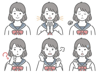 女子学生（夏服）の色々な表情