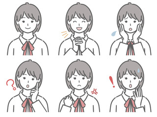 女子学生（夏服）の色々な表情
