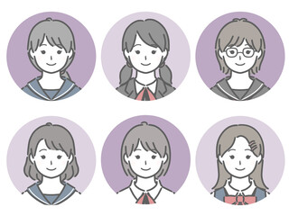 女子学生の丸アイコンセット