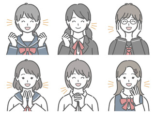 喜ぶ女子学生の上半身セット