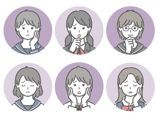 困る女子学生の丸アイコンセット