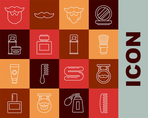 Set line Hairbrush, Barbershop, Shaving, Mustache and beard, Aftershave, gel foam, and icon. Vector