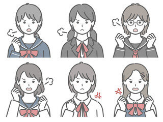 怒る女子学生の上半身セット