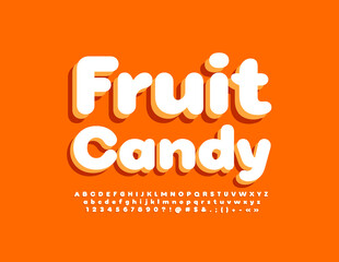 Vector sweet emblem Fruit Candy. Trendy 3D Font. Minimalist stylish Alphabet Letters, Numbers and Symbols set