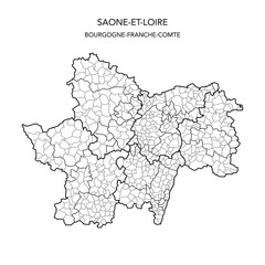 Vector Map of the Geopolitical Subdivisions of The Département De Saône-et-Loire Including Arrondissements, Cantons and Municipalities as of 2022 - Bourgogne-Franche-Comté - France
