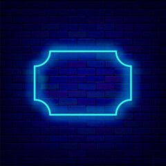 Fototapeta premium Vintage polygonal turquoise neon frame on brick wall. Empty border. Space for text. Vector stock illustration
